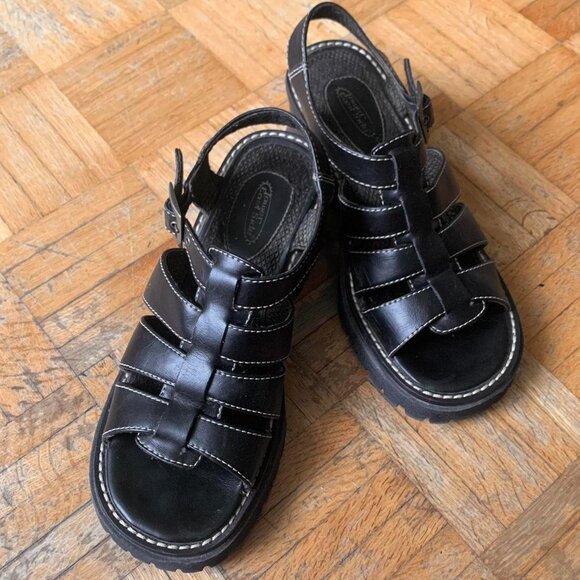 90s chunky leather heeled sandals - Picture 1 of 3